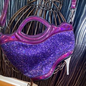 Purse Shaped Like High Heel Purple Glitter Bling